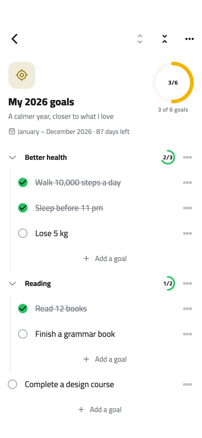 Two widgets for goals