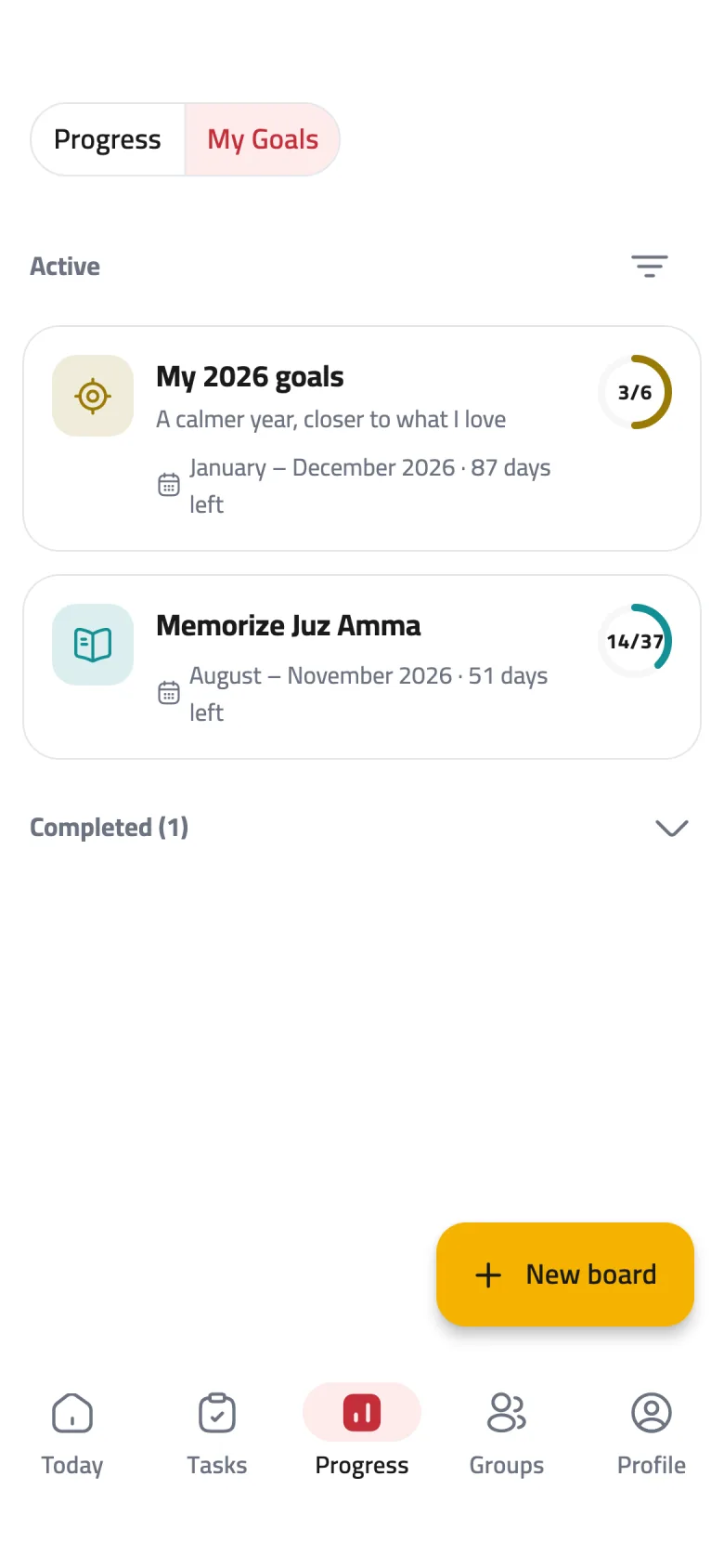 One board per goals widget