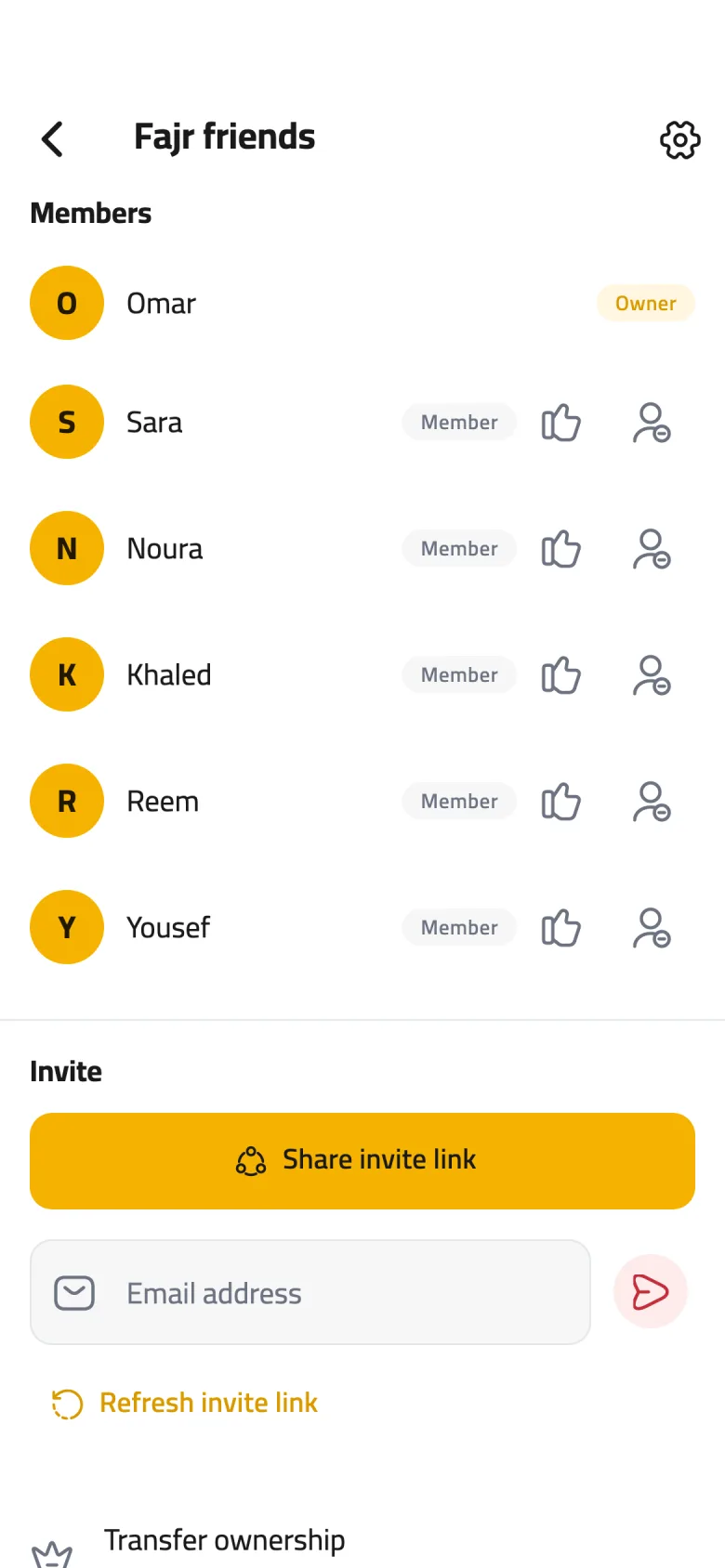 Send the invite link